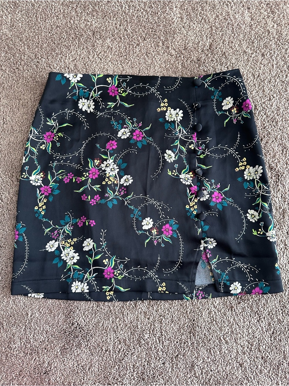 Urban Outfitters Black Floral Button-Front Mini Skirt